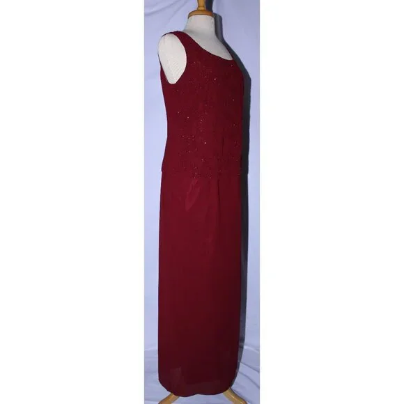 Poly USA #5120 Beaded Chiffon Mother's Gown With Jacket-Size L-BURGUNDY-NWT - Picture 5 of 11